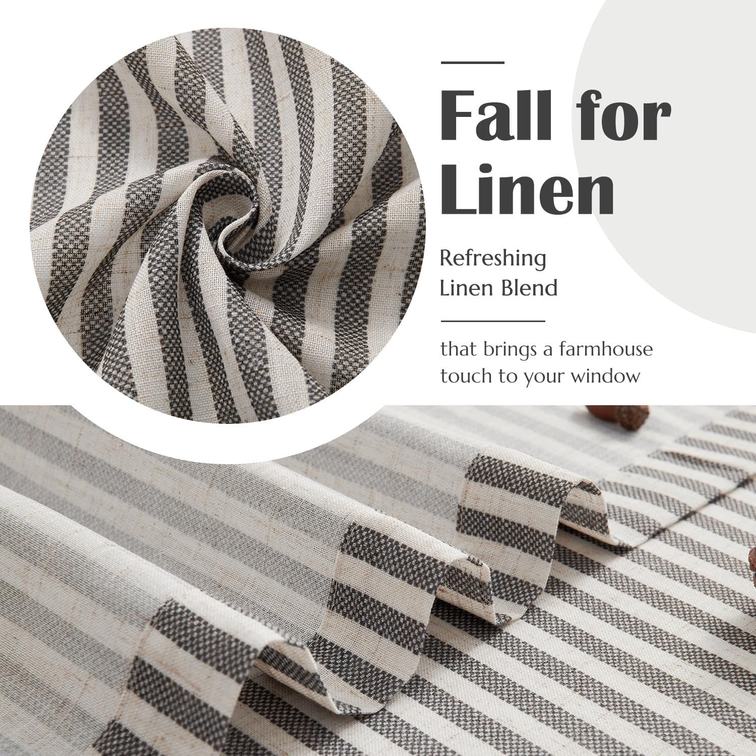 jinchan Striped Linen Kitchen Curtains 24 Inches Tier Curtains Farmhouse Modern Cafe Style Small Window Treatments Airy Light Filtering Rod Pocket for Living Room Bathroom 2 Panels Charcoal Grey